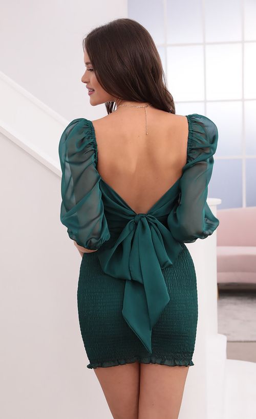 Picture Joni Smocked Chiffon Dress in Green. Source: https://media.lucyinthesky.com/data/Aug21_2/500xAUTO/1V9A4473.JPG
