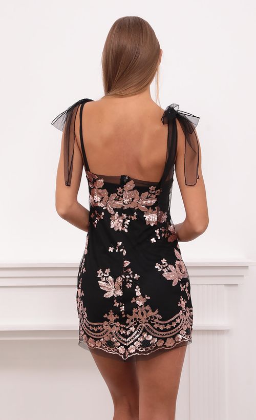 Picture Mariama Sequin Mini Dress in Black and Rose Gold. Source: https://media.lucyinthesky.com/data/Aug21_2/500xAUTO/1V9A7391.JPG