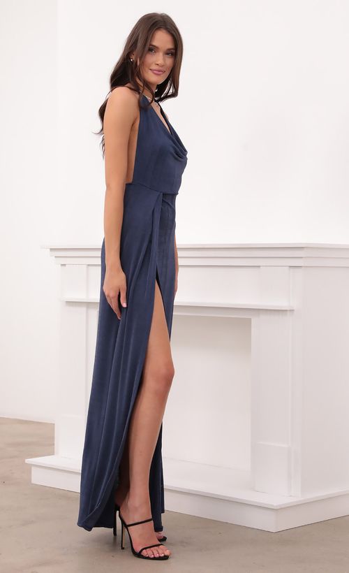 Picture Kaira Cowl Neck Maxi Dress in Navy. Source: https://media.lucyinthesky.com/data/Aug21_2/500xAUTO/1V9A8778.JPG