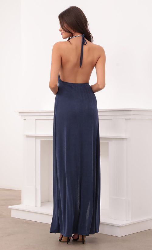 Picture Kaira Cowl Neck Maxi Dress in Navy. Source: https://media.lucyinthesky.com/data/Aug21_2/500xAUTO/1V9A8811.JPG