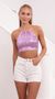 Picture Tali Iridescent Sequin Halter Top in White. Source: https://media.lucyinthesky.com/data/Aug21_2/50x90/1V9A5573.JPG