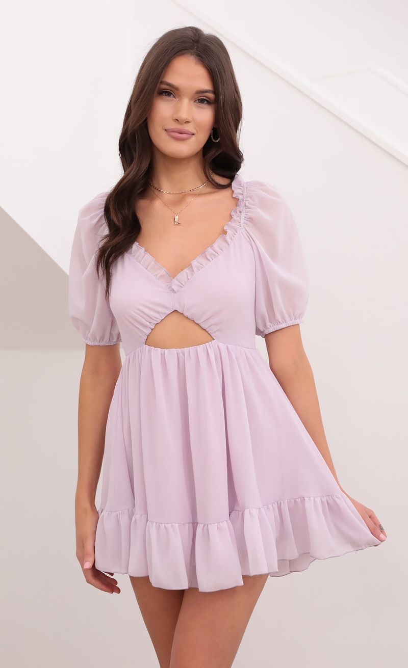 Picture Samantha Keyhole Cutout Dress in Lilac. Source: https://media.lucyinthesky.com/data/Aug21_2/800xAUTO/1V9A14801.JPG