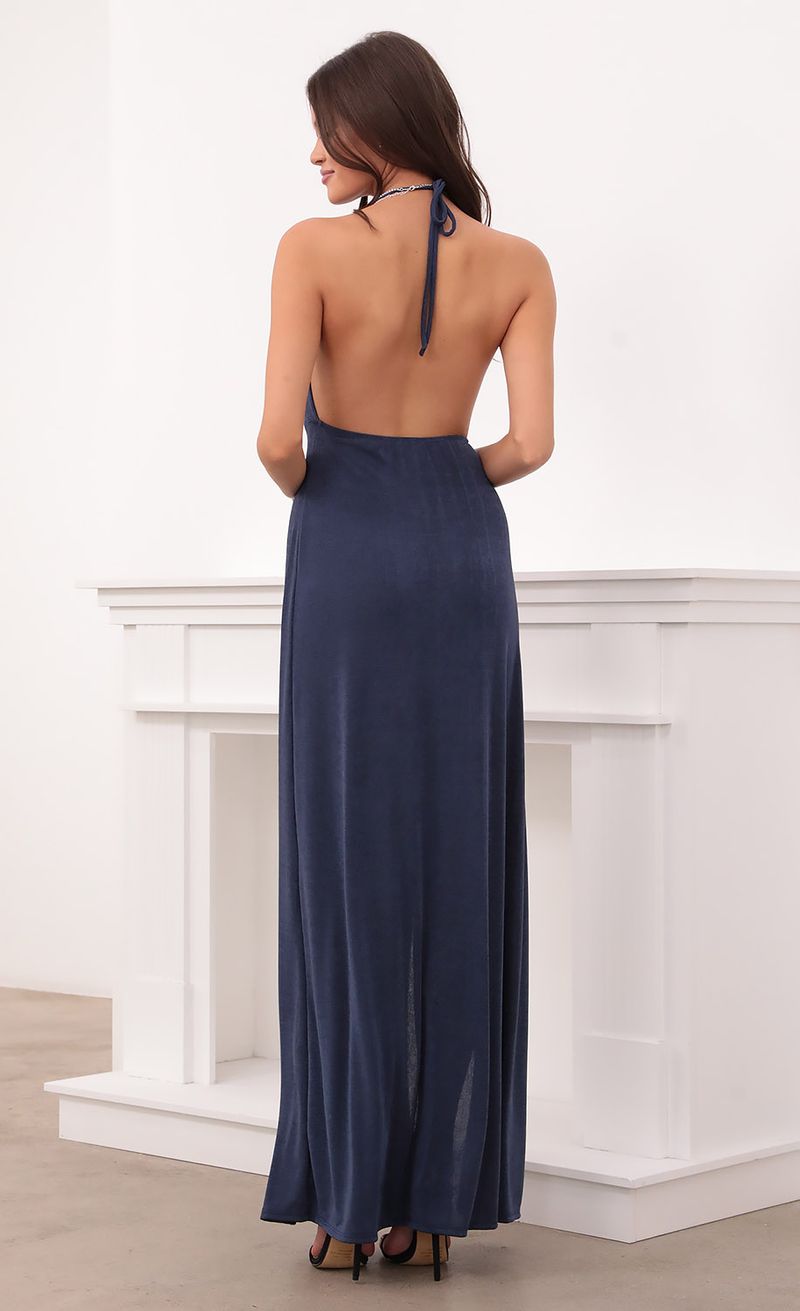 Picture Kaira Cowl Neck Maxi Dress in Navy. Source: https://media.lucyinthesky.com/data/Aug21_2/800xAUTO/1V9A8811.JPG