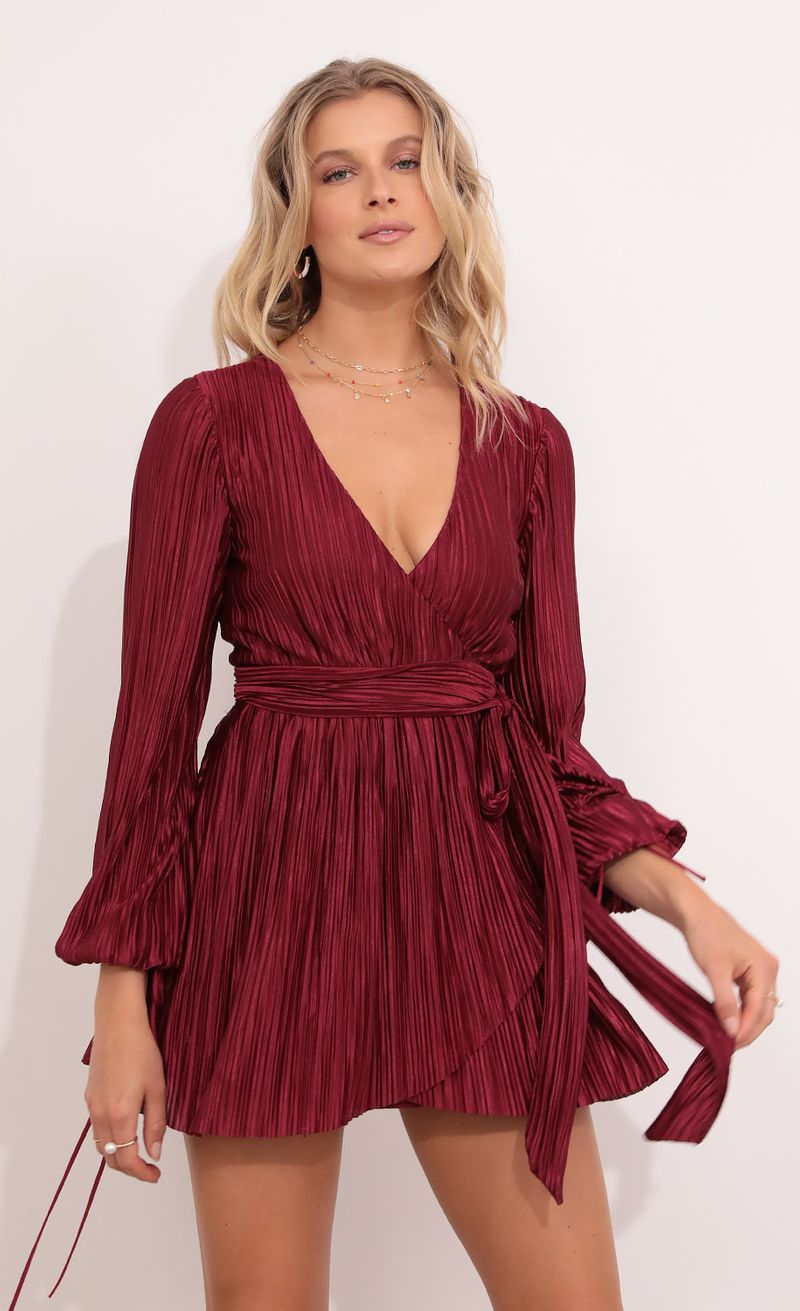 Picture Selene Wrap Around Dress in Burgundy. Source: https://media.lucyinthesky.com/data/Aug21_2/800xAUTO/1V9A9704.JPG