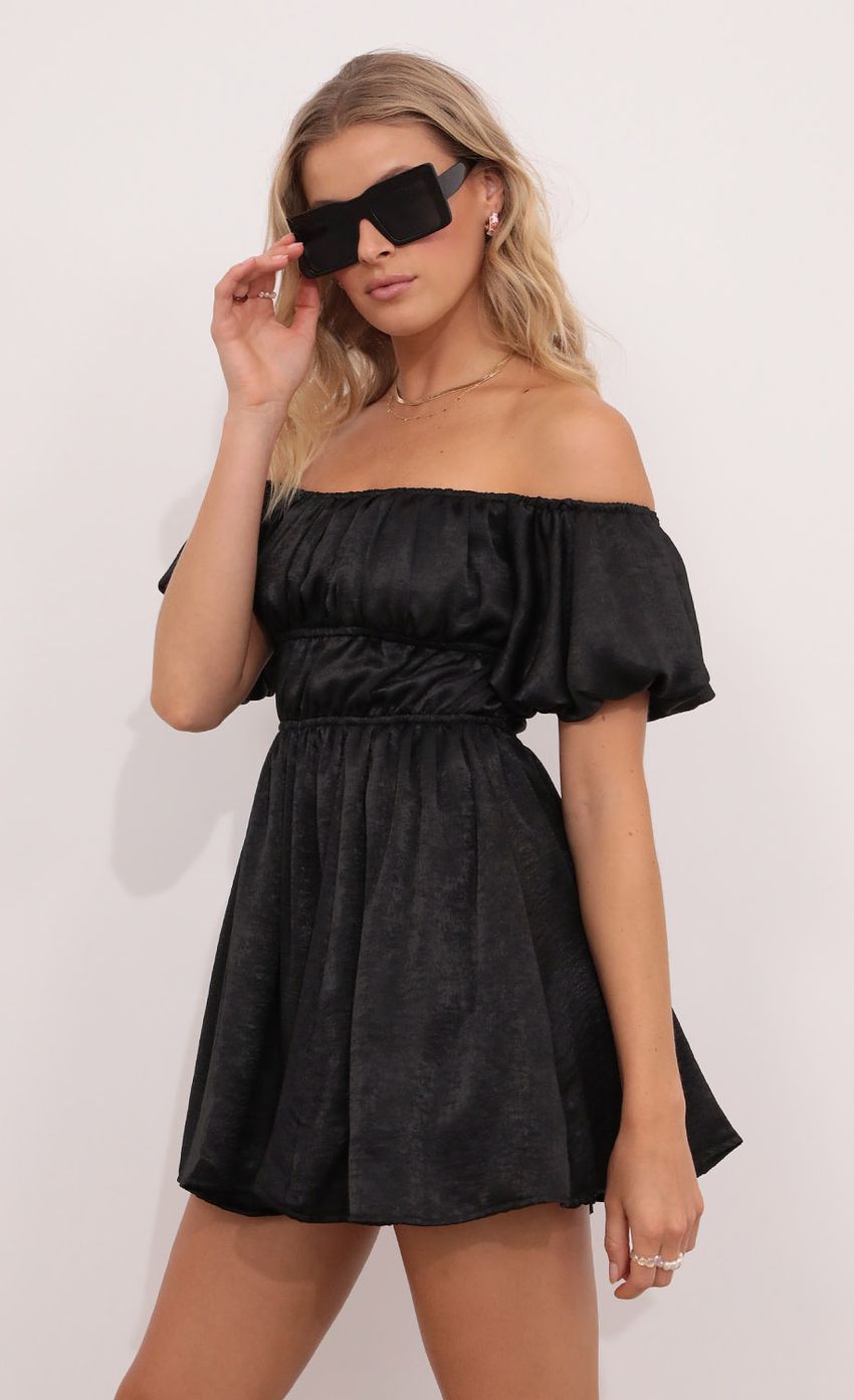 Picture Dorothy Off The Shoulder Dress in Black. Source: https://media.lucyinthesky.com/data/Aug21_2/850xAUTO/1V9A2834.JPG