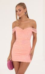 Picture Buffy Iridescent Sequin Corset Dress in Peach. Source: https://media.lucyinthesky.com/data/Aug22/150xAUTO/406eab69-4a7d-4f18-bba0-28cfd971cd7a.jpg