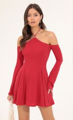 Picture Mable Glitter Off The Shoulder Flare Dress in Red. Source: https://media.lucyinthesky.com/data/Aug22/150xAUTO/895ea934-ddbf-4007-8d66-1ee104c6f043.jpg