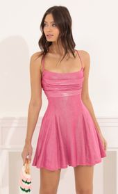 Picture thumb Debi Metallic A-Line Dress in Pink. Source: https://media.lucyinthesky.com/data/Aug22/170xAUTO/e76d8f87-a126-41a4-b548-89b493f8caad.jpg