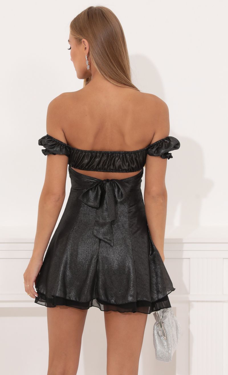 Picture Estrella Chiffon Shimmer Dress in Black. Source: https://media.lucyinthesky.com/data/Aug22/800xAUTO/1ff701d8-e3e5-4a9c-8041-ac770533ca9a.jpg