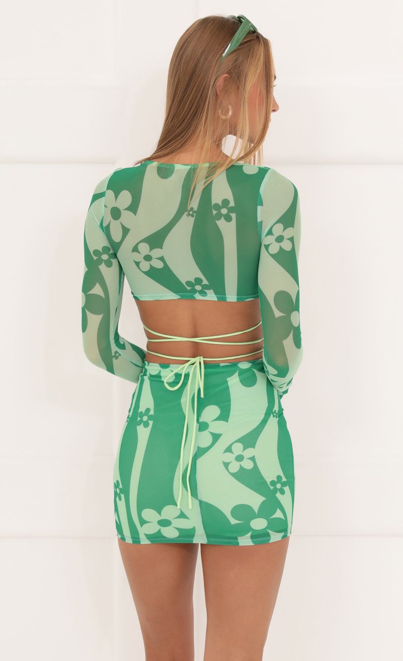 Picture Jayda Floral Mesh Two Piece Skirt Set in Green. Source: https://media.lucyinthesky.com/data/Aug22/800xAUTO/47d046ae-e55d-4eb3-8249-8d963455cc52.jpg