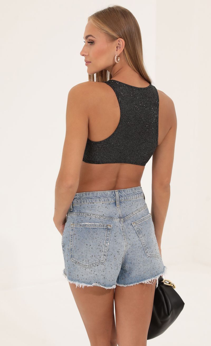 Picture Amora Glitter Racer Back Top in Black. Source: https://media.lucyinthesky.com/data/Aug22/800xAUTO/4fcdbe4c-b1bc-4679-a17f-931e715de037.jpg