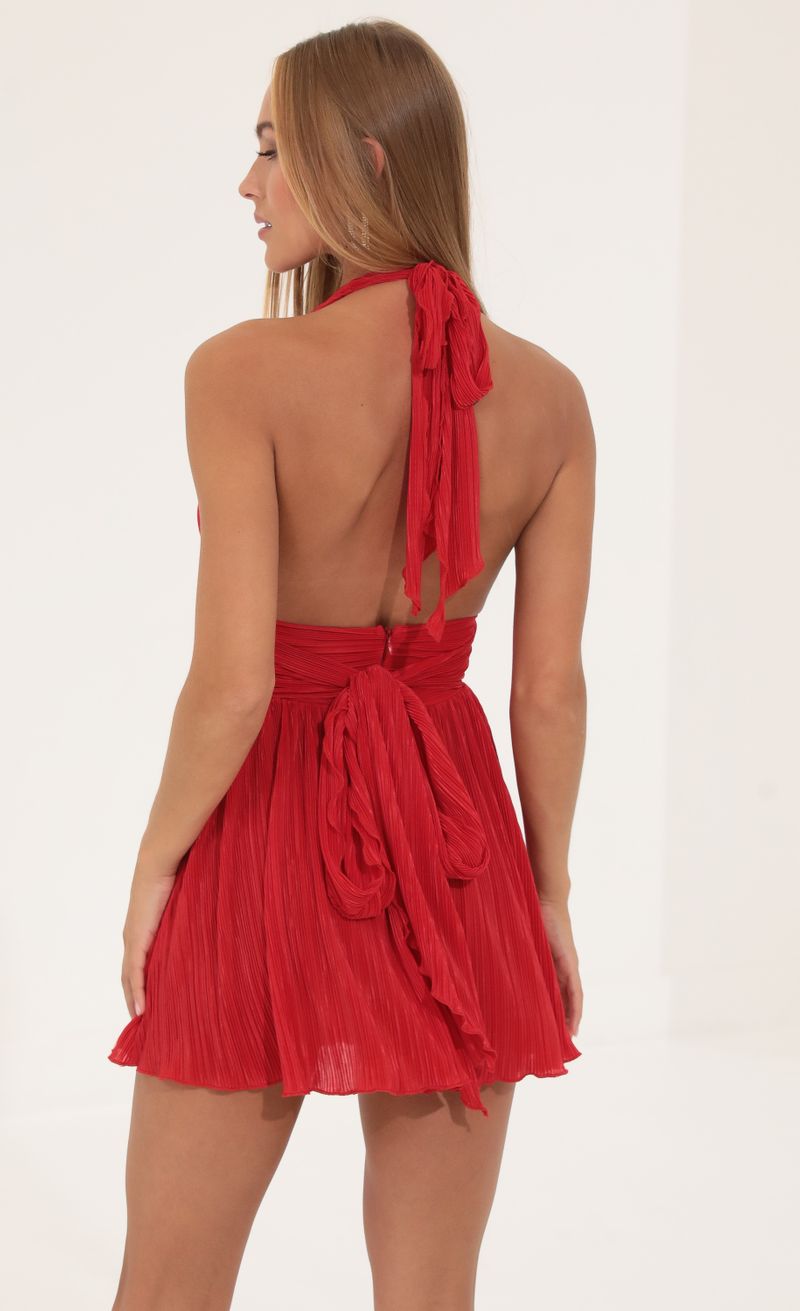 Sharon Pleated Halter Dress in Red | Lucy in the Sky