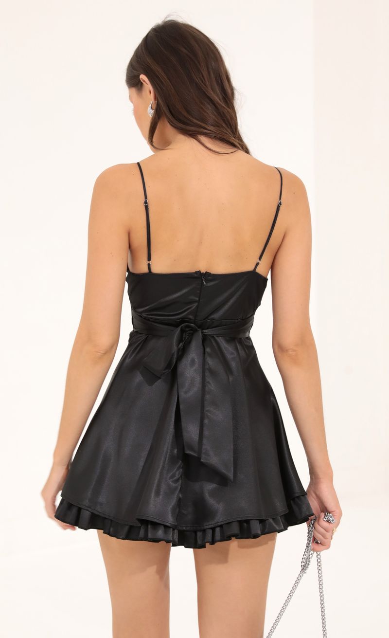 Picture Maya Satin Ruffle A-Line Dress in Black  . Source: https://media.lucyinthesky.com/data/Aug22/800xAUTO/dae79b1a-c4a2-4637-9abf-903ee2a0c739.jpg