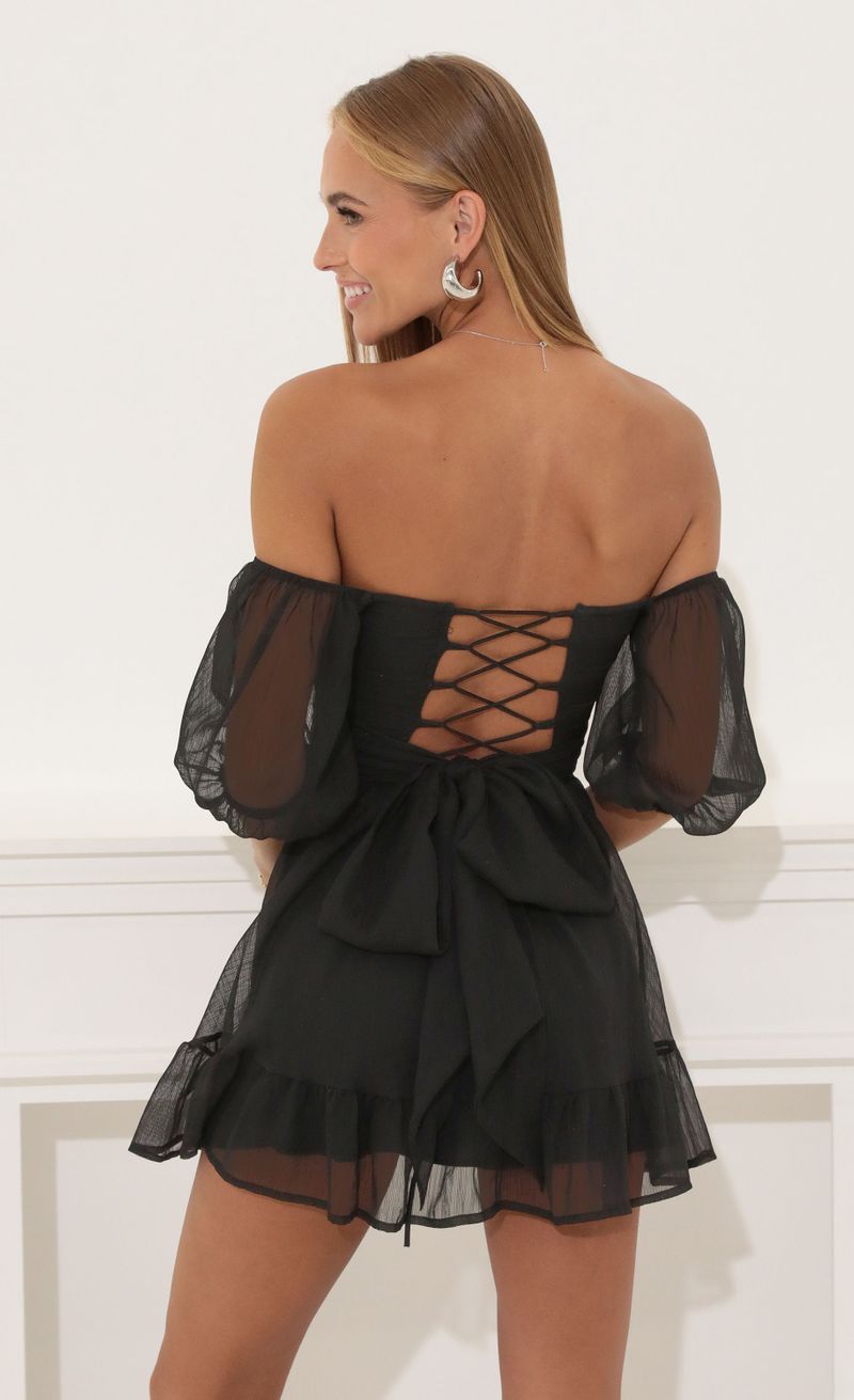 Picture Roxana Chiffon Off The Shoulder Dress in Black. Source: https://media.lucyinthesky.com/data/Aug22/800xAUTO/f0e5ce09-8f73-4b2c-9275-64afdb887699.jpg