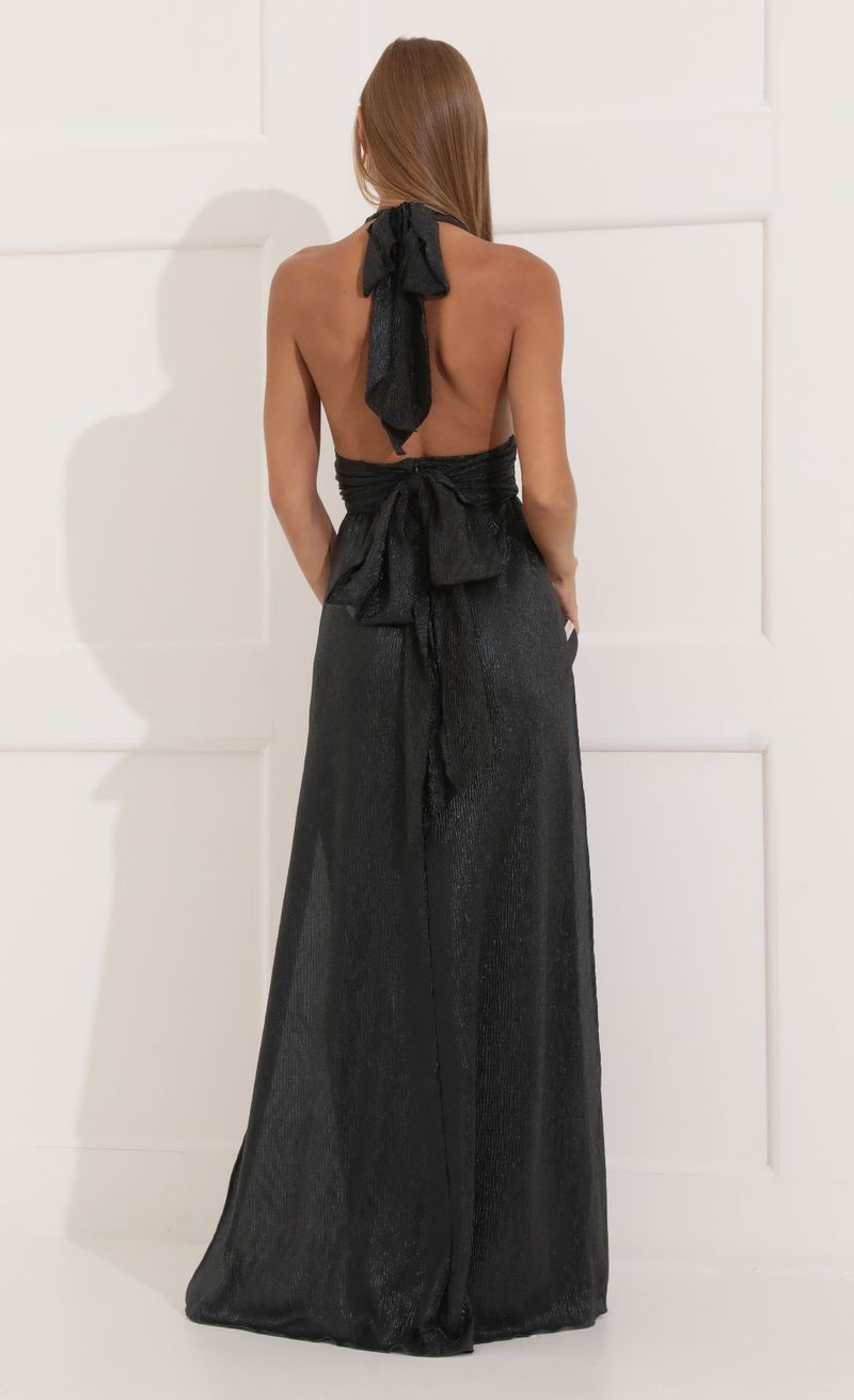 Picture McKayla Metallic Pleated Maxi Dress in Black. Source: https://media.lucyinthesky.com/data/Aug22/800xAUTO/f482562d-ae5f-4706-b261-59751552851b.jpg