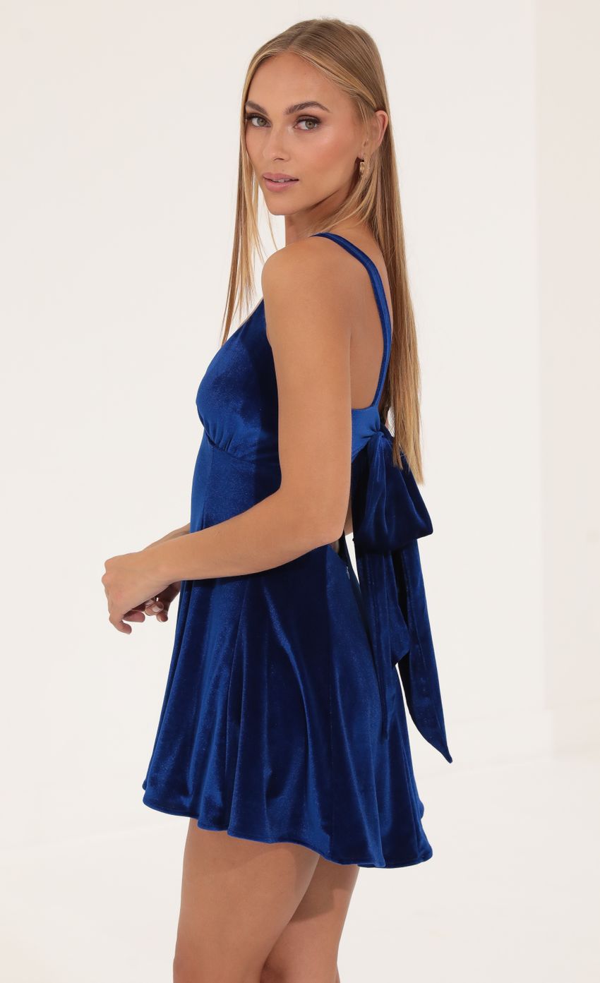 Picture Sherice Velvet A-Line Dress in Navy. Source: https://media.lucyinthesky.com/data/Aug22/850xAUTO/0445713a-25bf-46da-b747-038b3dde7f73.jpg