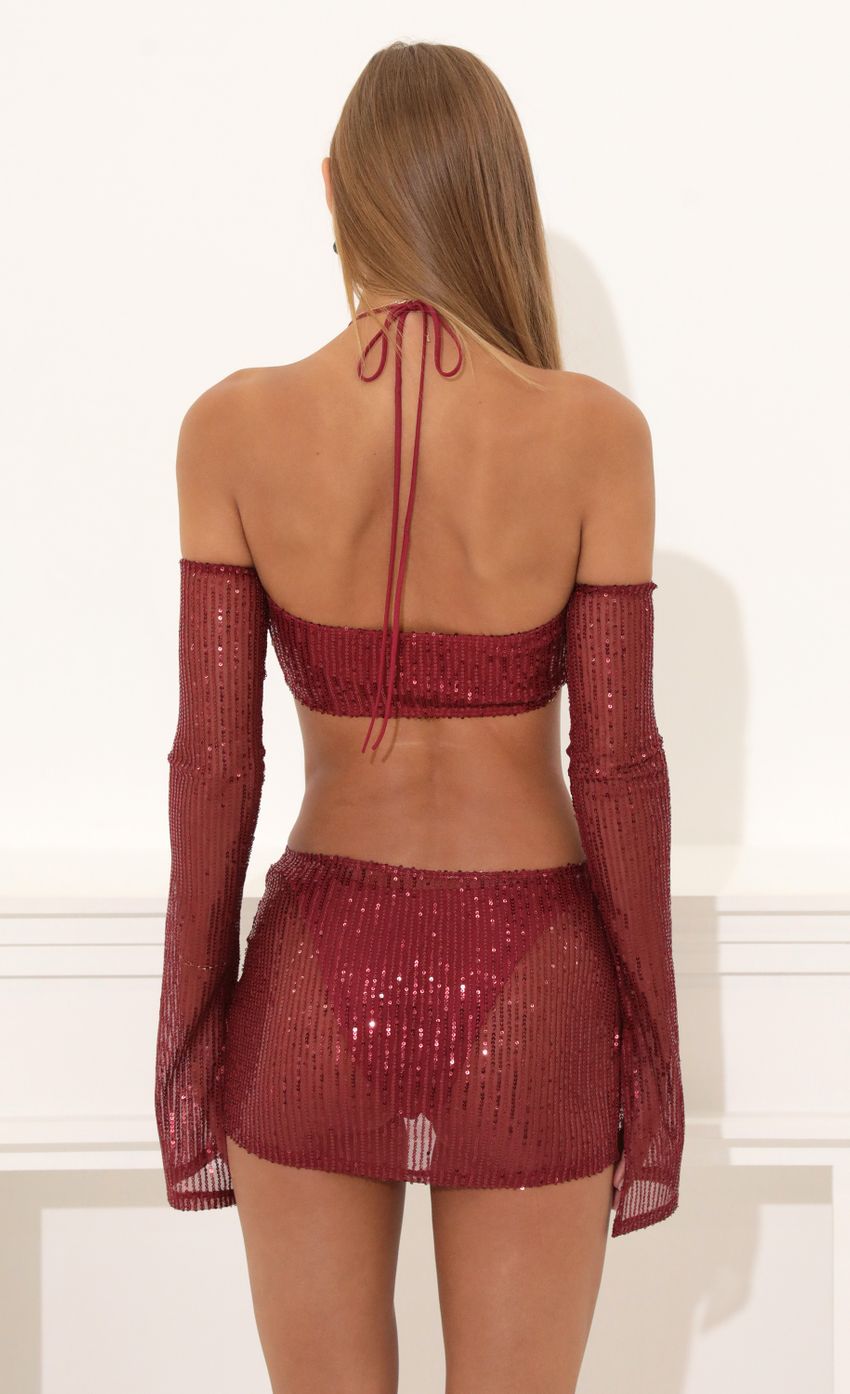 Picture Eilish Mesh Sequin Three Piece Set in Red. Source: https://media.lucyinthesky.com/data/Aug22/850xAUTO/20999067-4c2e-4b57-9044-524eb5b6d7cb.jpg