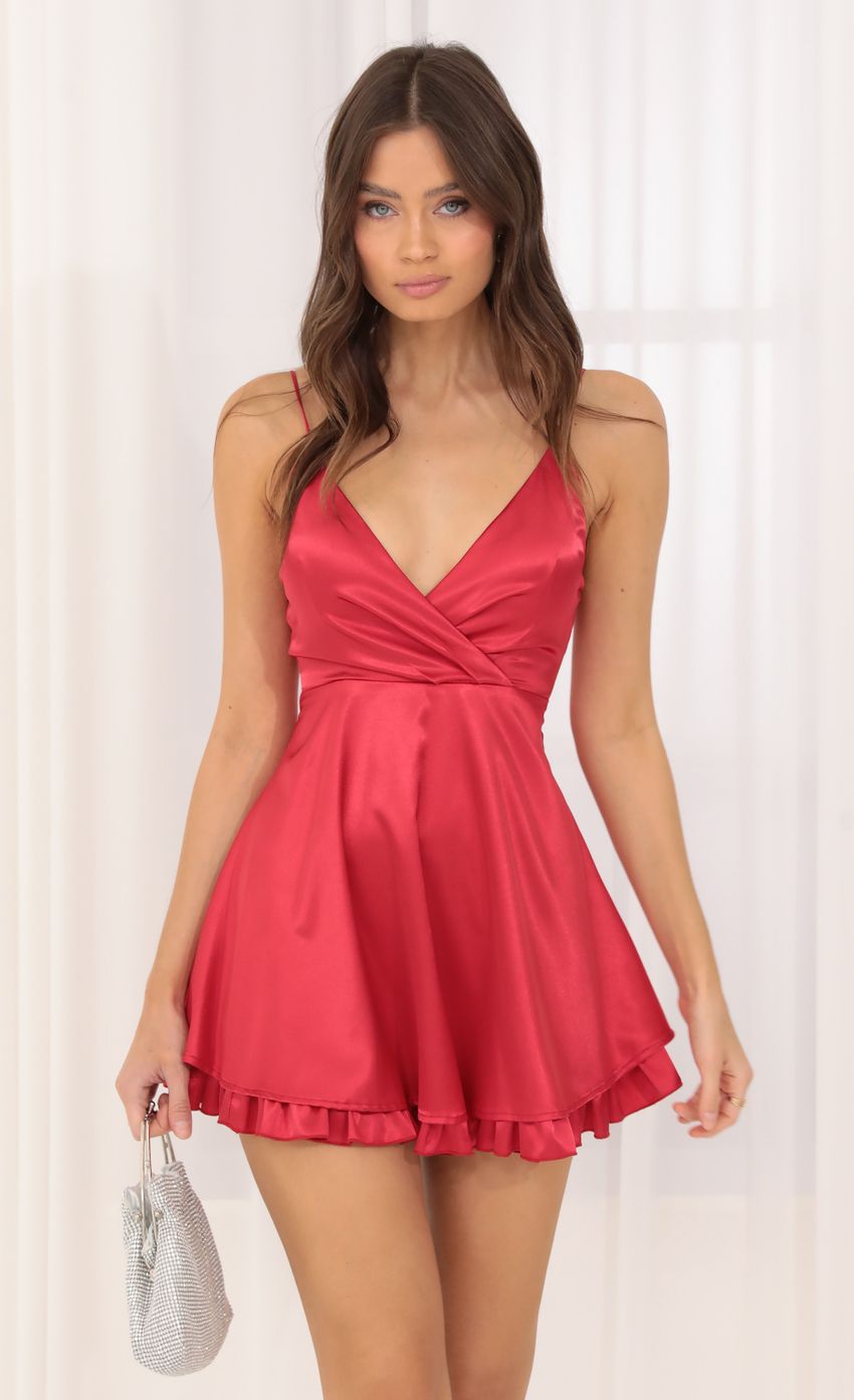 Picture Maya Satin Ruffle A-Line Dress in Red  . Source: https://media.lucyinthesky.com/data/Aug22/850xAUTO/aac12f1f-1c19-4287-8014-df6fb76552ab.jpg