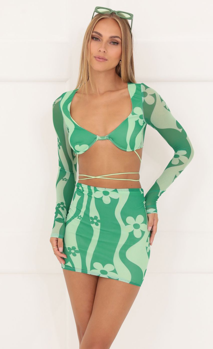 Picture Jayda Floral Mesh Two Piece Skirt Set in Green. Source: https://media.lucyinthesky.com/data/Aug22/850xAUTO/ebabac65-5da1-43c3-8674-5f96e294b018.jpg