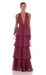Picture Trevina Chiffon Plunge Dress in Blue. Source: https://media.lucyinthesky.com/data/Aug23/150xAUTO/3ee26f6e-2211-4db9-bfb7-c4e6060f3229.jpg
