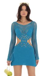 Picture Sidney Cutout Crochet Dress in Blue. Source: https://media.lucyinthesky.com/data/Aug23/150xAUTO/9f8ce26e-880c-40b9-923d-cad43189ab25.jpg