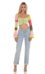 Picture Austin Crochet Bell Sleeve Top in Multi Blue. Source: https://media.lucyinthesky.com/data/Aug23/150xAUTO/db382558-ad1c-40a8-894f-7679c850043d.jpg