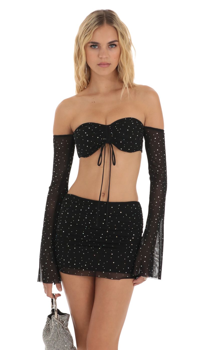 Picture Damita Mesh Rhinestone Two Piece Set in Black. Source: https://media.lucyinthesky.com/data/Aug23/850xAUTO/0a19dded-db30-4f78-98d2-58a97f2667c0.jpg
