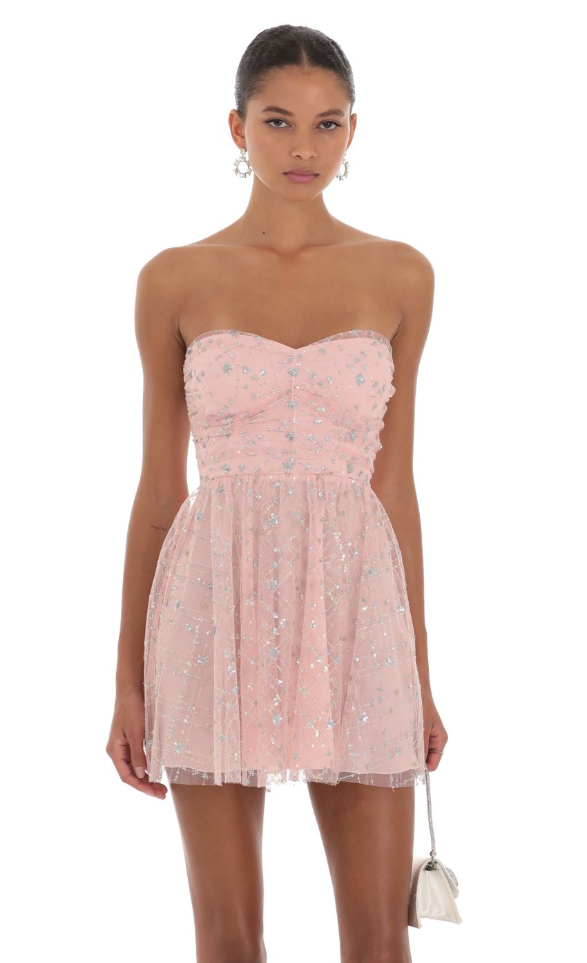 Picture Julia Sequin A-Line Dress in Pink. Source: https://media.lucyinthesky.com/data/Aug23/850xAUTO/3ab3dc86-ee5c-4c9d-b21e-5d6a8bee833d.jpg