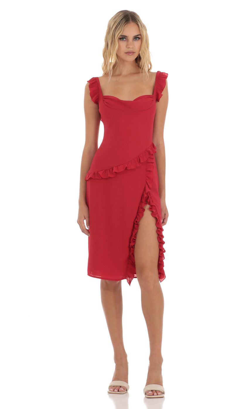 Picture Kofi Ruffle Dress in Red. Source: https://media.lucyinthesky.com/data/Aug23/850xAUTO/4600c3d4-2b13-4bbb-9b09-d12cfd2b55df.jpg