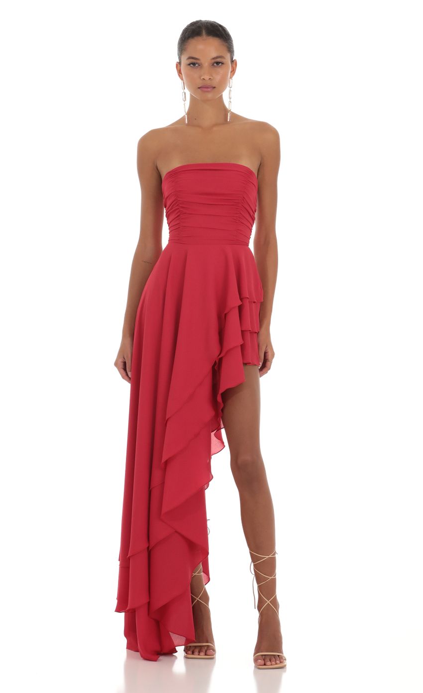 Indira Asymmetrical Corset Dress in Red | LUCY IN THE SKY