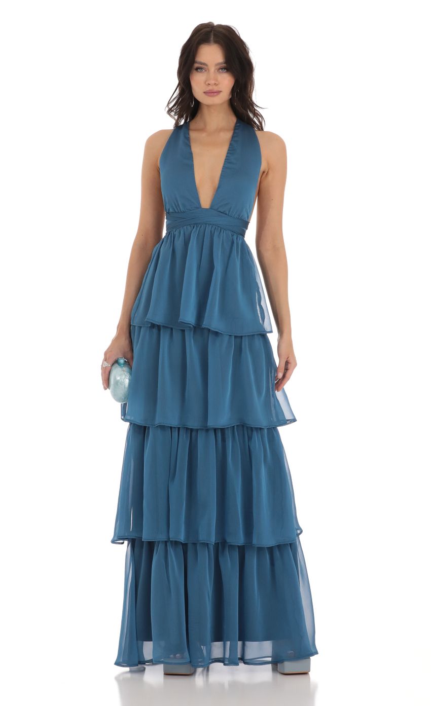 Picture Trevina Chiffon Plunge Dress in Blue. Source: https://media.lucyinthesky.com/data/Aug23/850xAUTO/75aa7aad-3406-4ee3-b1e4-9b8ab3a993df.jpg