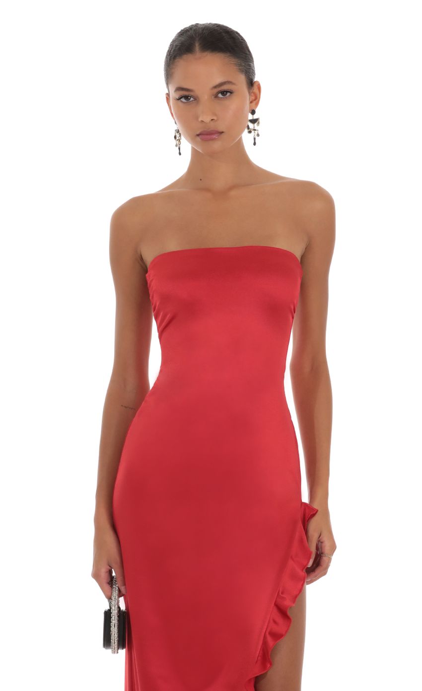 Ziva Satin Strapless Dress in Red | LUCY IN THE SKY