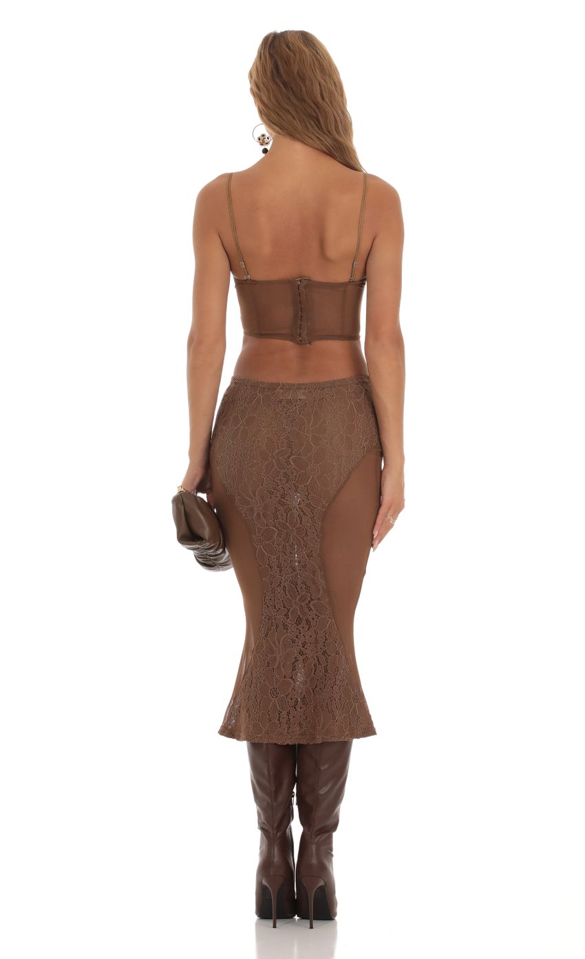 Picture Vesta Lace Mesh Two Piece Set in Brown. Source: https://media.lucyinthesky.com/data/Aug23/850xAUTO/8c3011f5-dc85-4465-a057-fbaeee6424a2.jpg