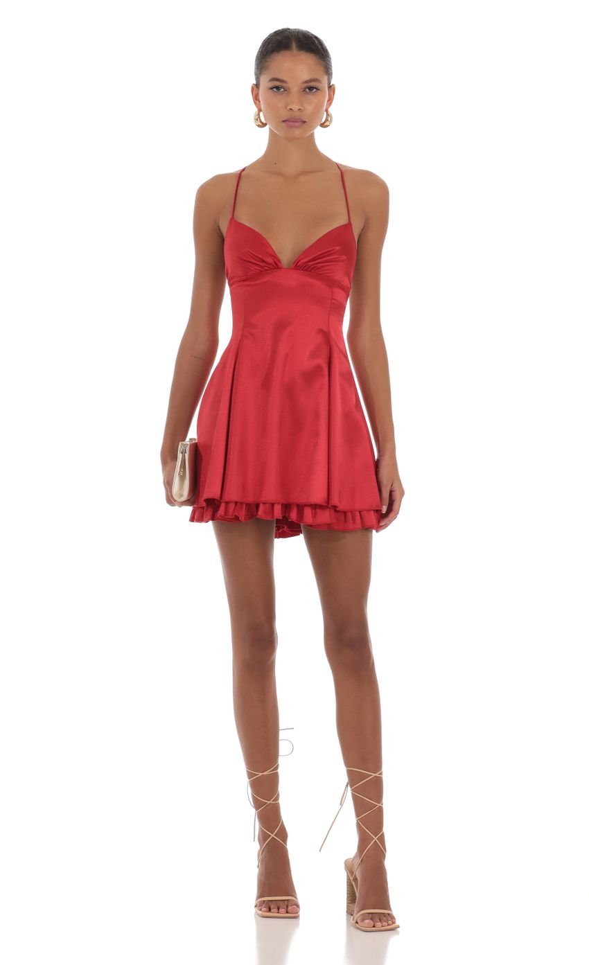 Picture Ambrosia Satin Flare Dress in Red. Source: https://media.lucyinthesky.com/data/Aug23/850xAUTO/92ce05fe-3e35-4dd9-93ea-98fa8415fa4e.jpg