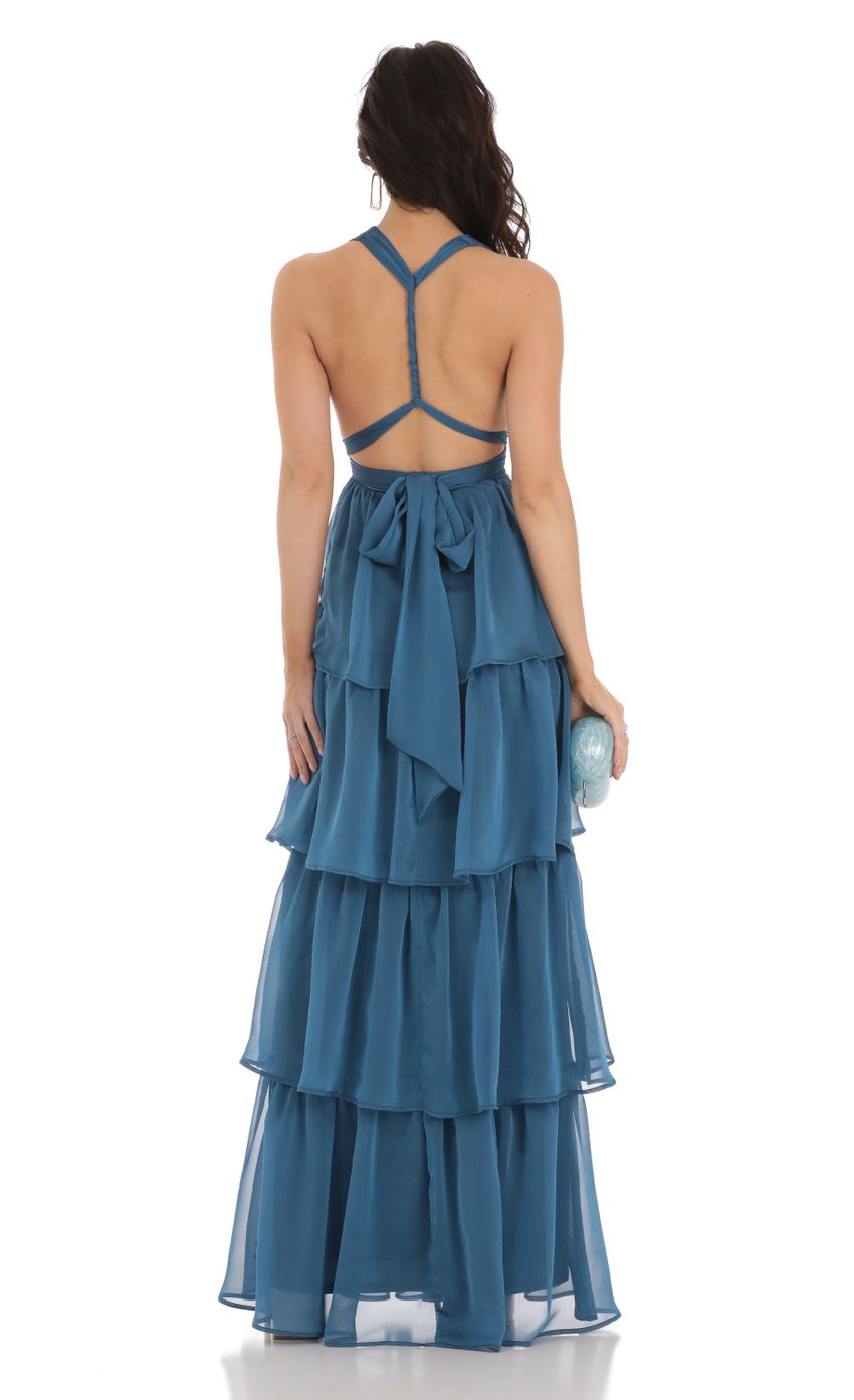 Picture Trevina Chiffon Plunge Dress in Blue. Source: https://media.lucyinthesky.com/data/Aug23/850xAUTO/a62b7125-f192-43e0-919c-88621c9ea682.jpg