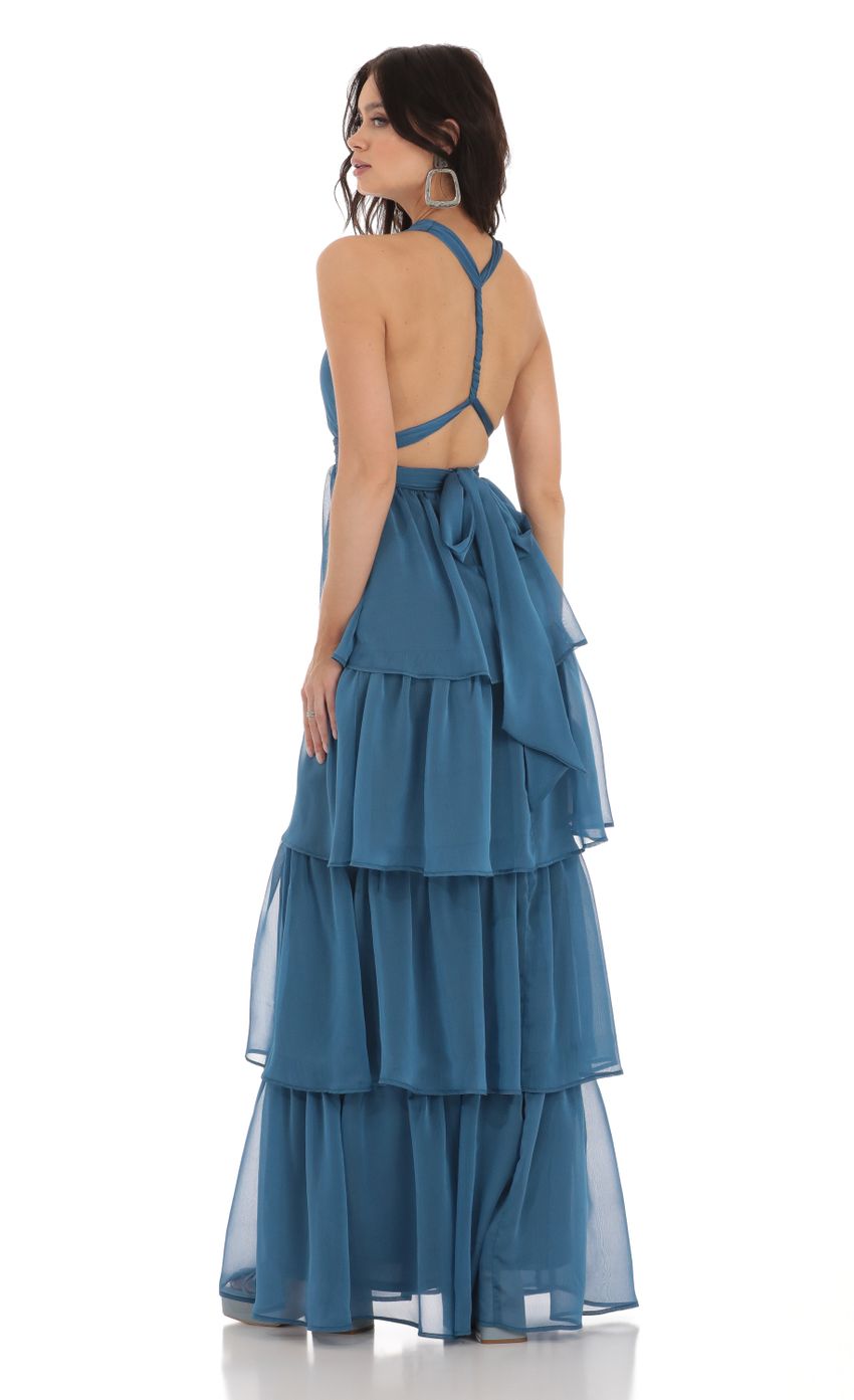 Picture Trevina Chiffon Plunge Dress in Blue. Source: https://media.lucyinthesky.com/data/Aug23/850xAUTO/cfb35b5e-dc5b-46cf-9a9f-9daf806e045a.jpg