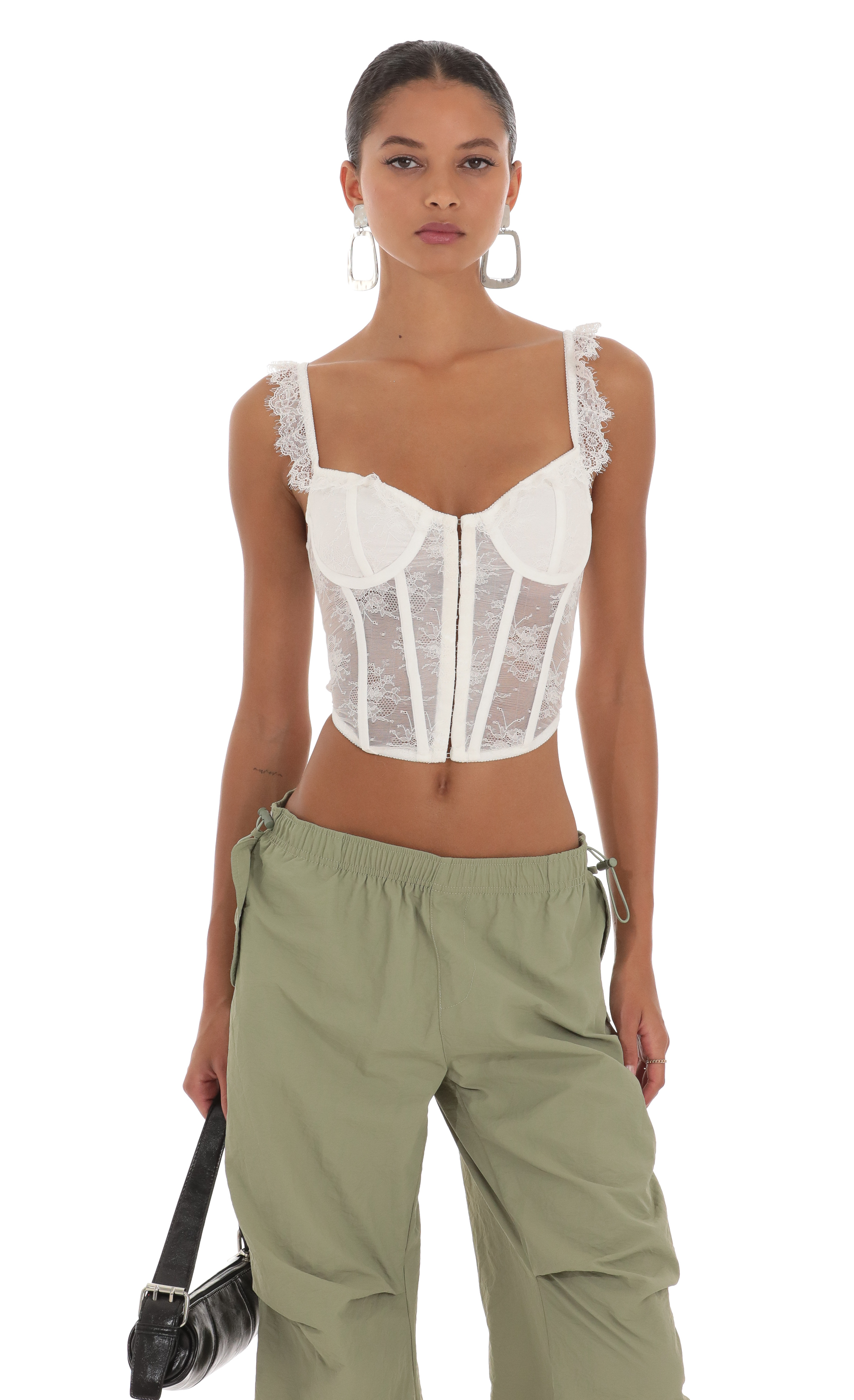Myley Ribbed Corset Tank Top in White