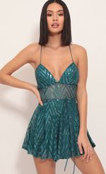 Picture Giovanna Lace Romper in Teal. Source: https://media.lucyinthesky.com/data/Dec19_1/150xAUTO/781A2395.JPG