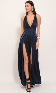 velvet luxe maxi dress in royal blue