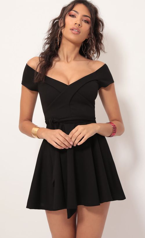 Picture Ambrose Pleated A-line Dress in Black. Source: https://media.lucyinthesky.com/data/Dec19_1/500xAUTO/781A0320.JPG