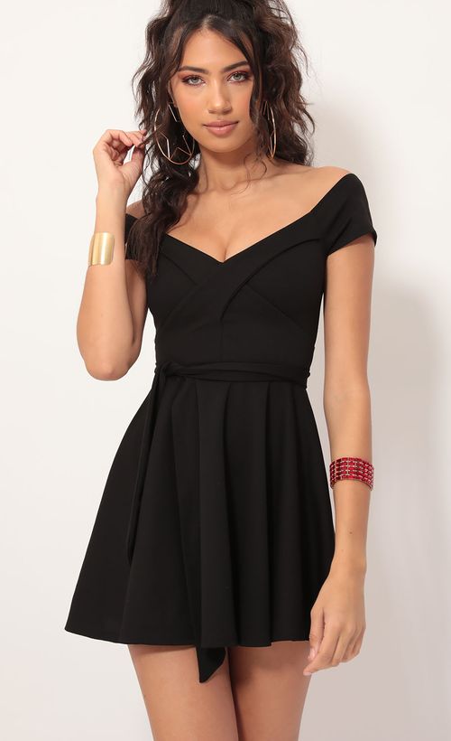 Picture Ambrose Pleated A-line Dress in Black. Source: https://media.lucyinthesky.com/data/Dec19_1/500xAUTO/781A0323.JPG