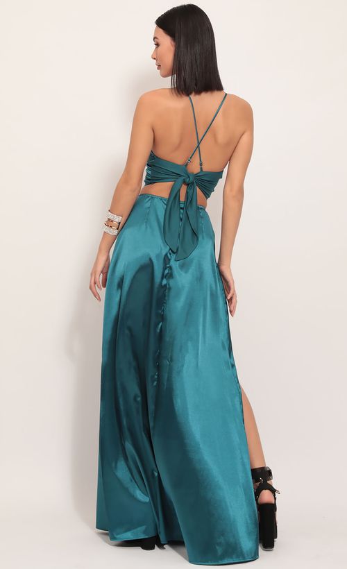 Picture Madeline Satin Maxi Set in Teal. Source: https://media.lucyinthesky.com/data/Dec19_1/500xAUTO/781A1589.JPG