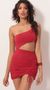 Picture Champagne Showers One shoulder Ruched Cutout Dress in Red. Source: https://media.lucyinthesky.com/data/Dec19_1/50x90/781A42921.JPG