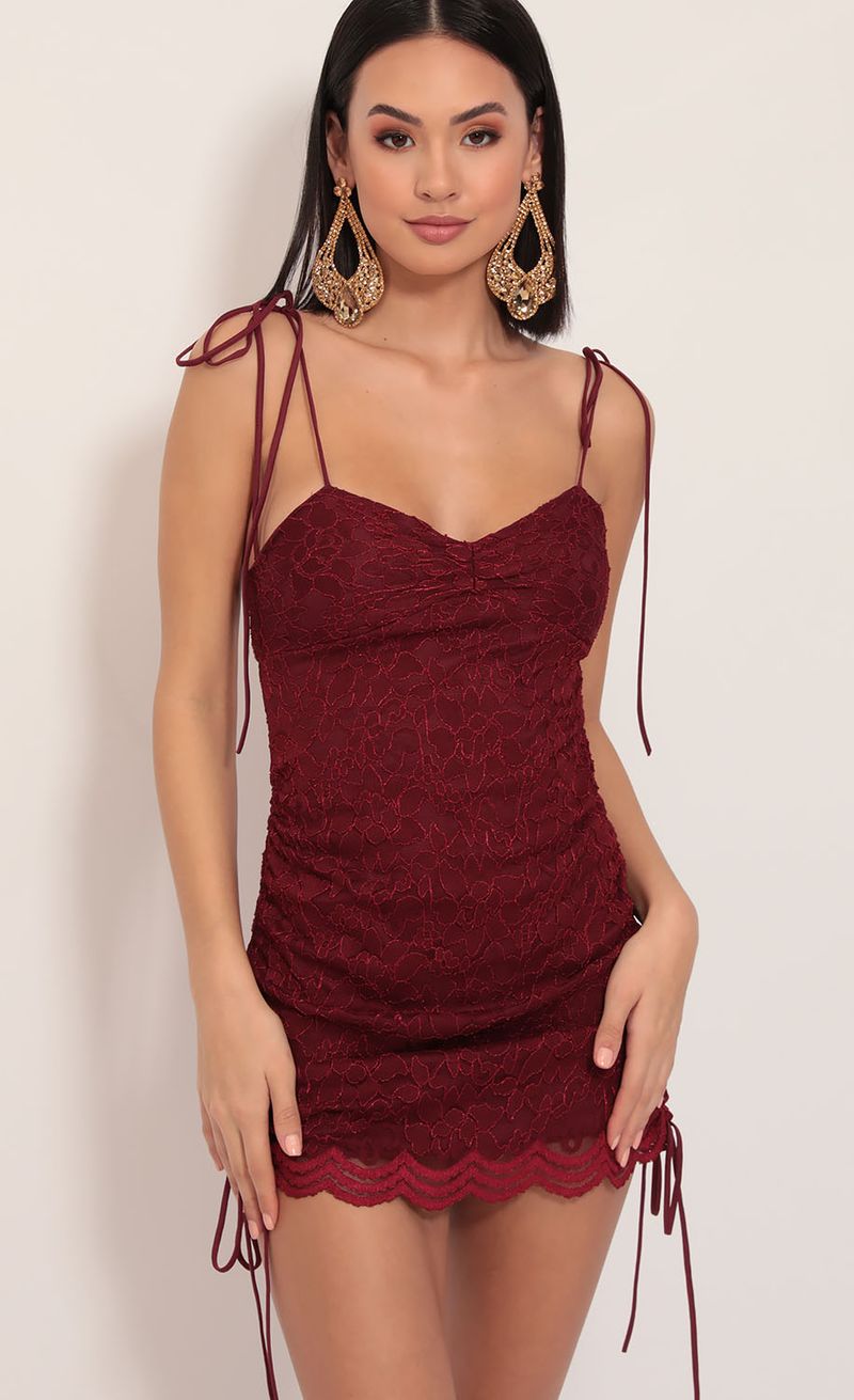 Picture Pierra Scalloped Lace Dress in Merlot. Source: https://media.lucyinthesky.com/data/Dec19_1/800xAUTO/781A1053.JPG