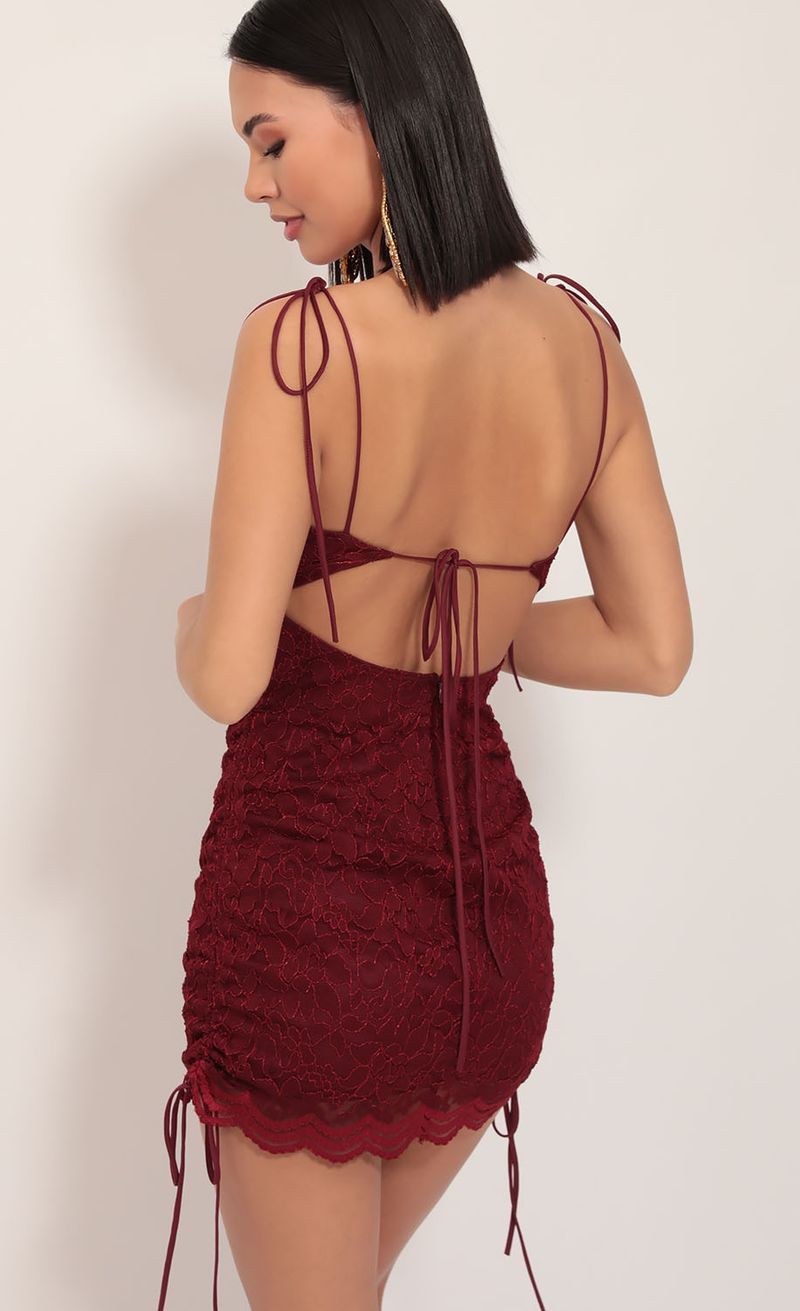 Picture Pierra Scalloped Lace Dress in Merlot. Source: https://media.lucyinthesky.com/data/Dec19_1/800xAUTO/781A1071.JPG