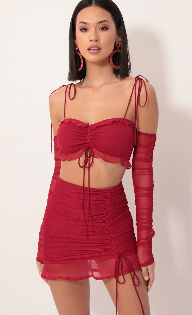 Picture Maisie Mesh Sleeve Set in Ruby Red. Source: https://media.lucyinthesky.com/data/Dec19_1/800xAUTO/781A9008.JPG