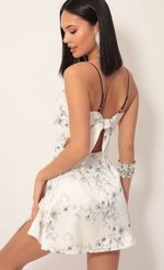 Picture Ariel Satin Tie Back Dress In White Floral. Source: https://media.lucyinthesky.com/data/Dec19_2/150xAUTO/781A6392.JPG