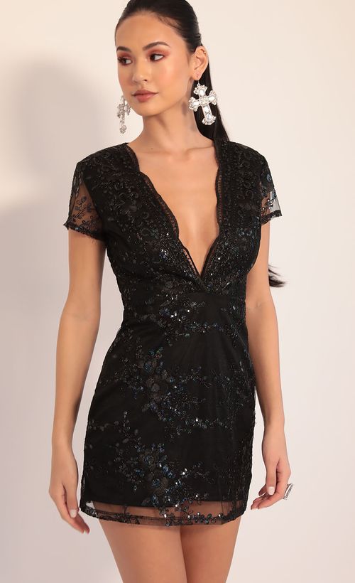 black sequin plunge dress