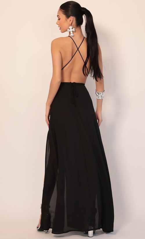 Picture Allure Sequin Maxi Dress in Black Silver. Source: https://media.lucyinthesky.com/data/Dec19_2/500xAUTO/781A3711.JPG