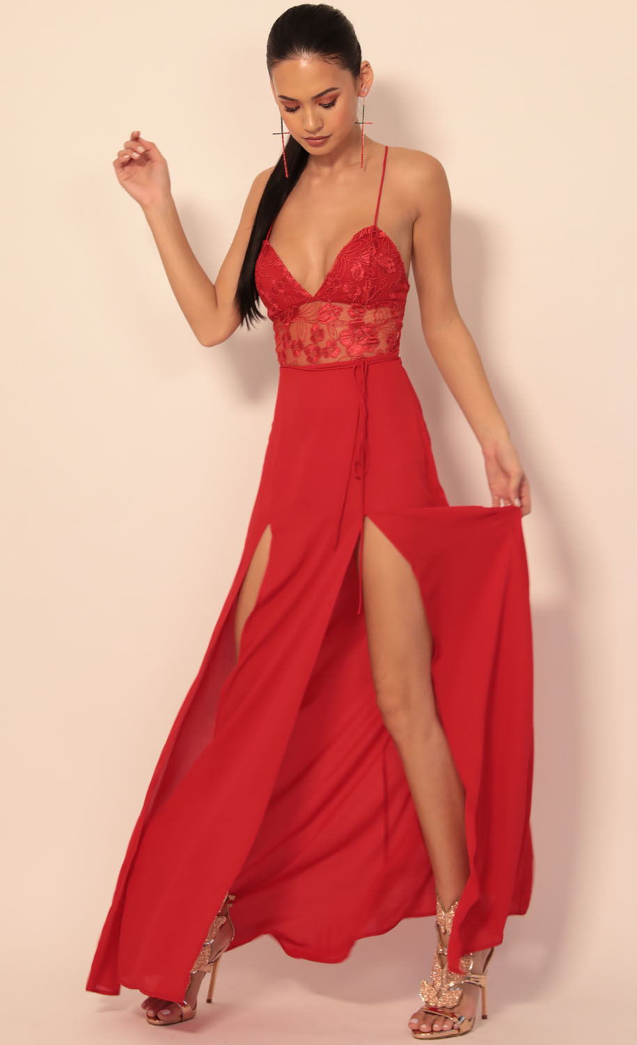 Loveable Lace Maxi Dress in Red